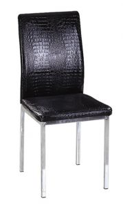 Стул F 605,кухонный стул с обивкой из черного кожезаменителя: рептилия и квадраты.